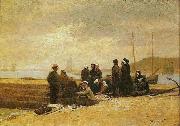 Jacques-Eugene Feyen Women and fishermen waiting for the boat Germany oil painting artist